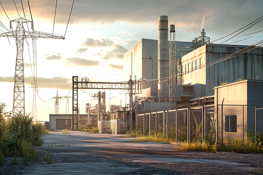 A power plant with power lines