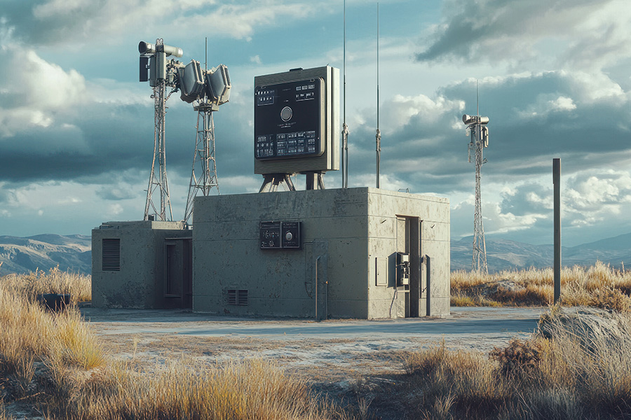 A remote communication facility with antennas and a concrete str