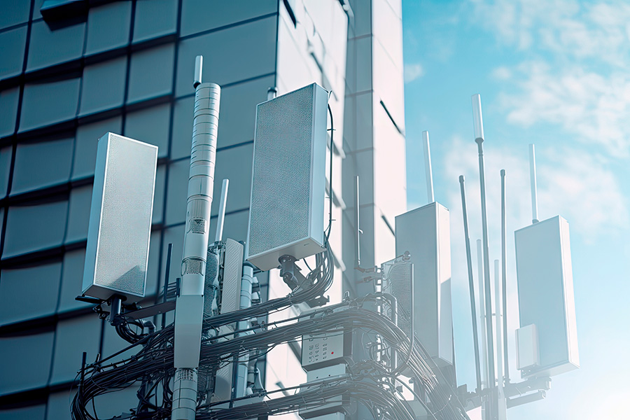 close-up of 5g antennas with high-speed data and low latency spe