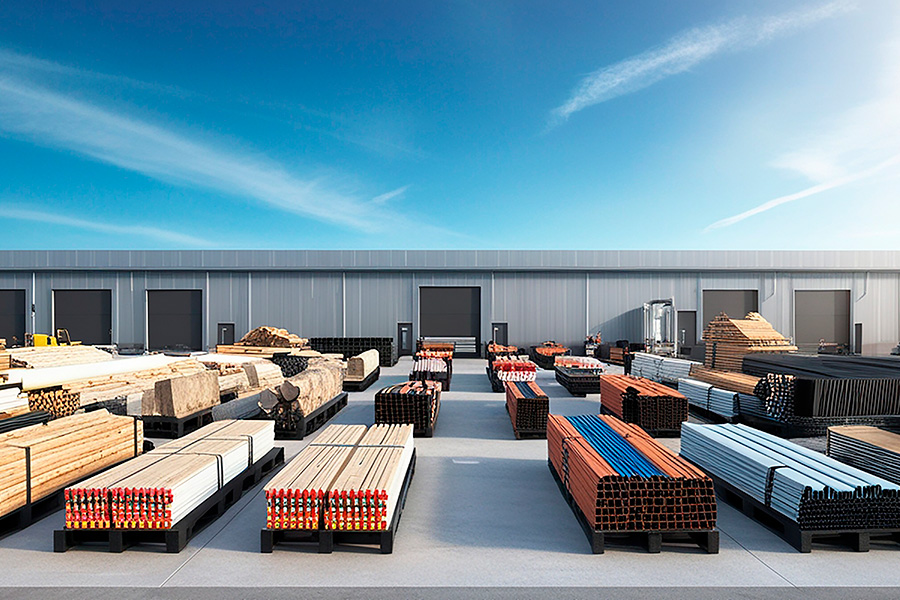 product catalog in front of modern warehouse